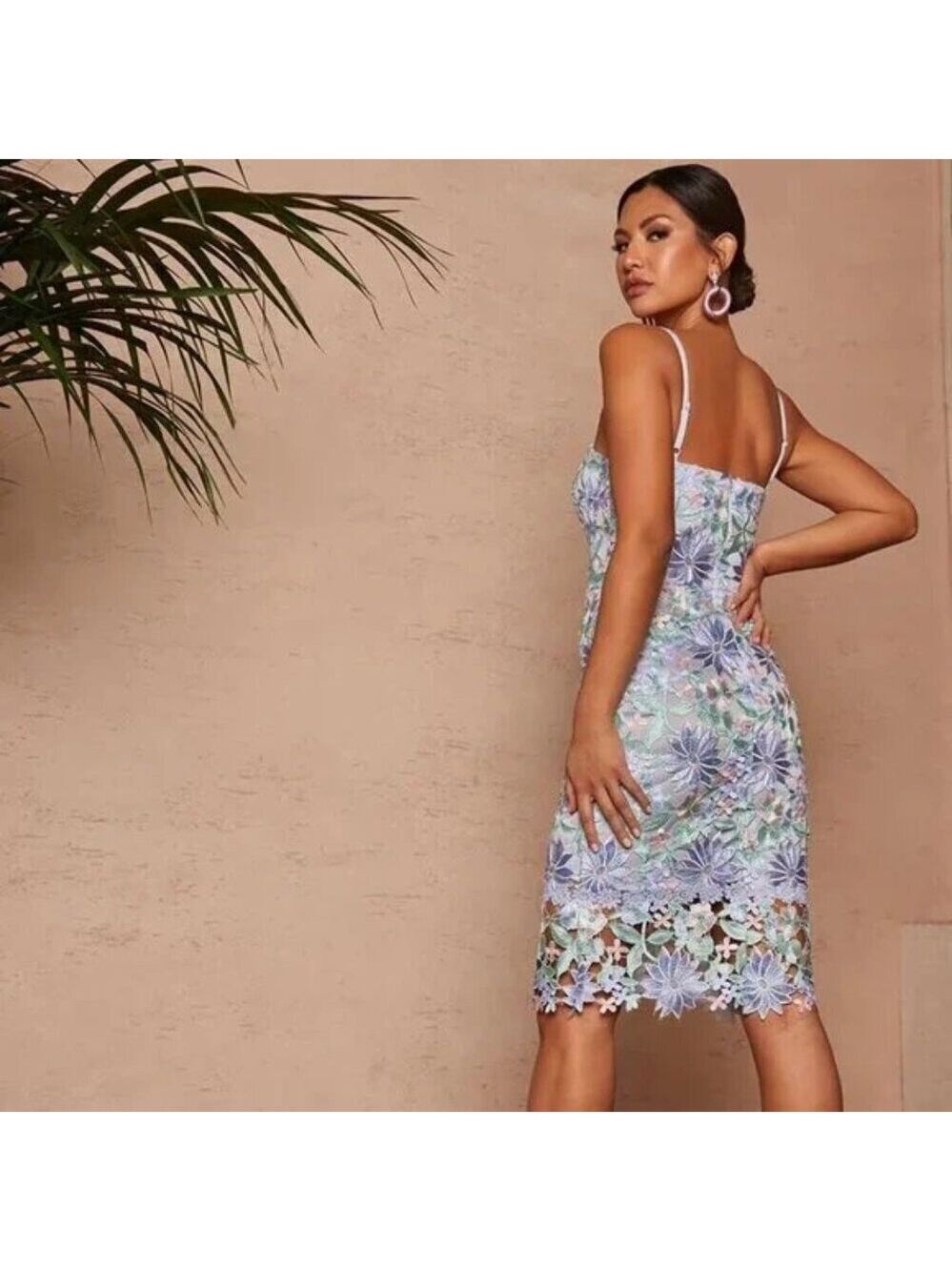Chi Chi London Crochet Cami Bodycon Midi Dress in Blue - Picture 3 of 5